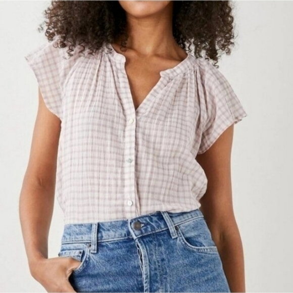 Rails Alena Pink Flutter Sleeve Blouse with Mandarin Collar Soft Rose Check Med - Picture 5 of 6